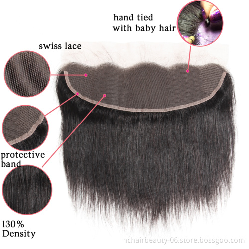 Ear To Ear Lace Frontal Closure With 3 Bundles Brazilian Straight Human hair Weaves With Closures Non Remy 4 Pcs/Lot